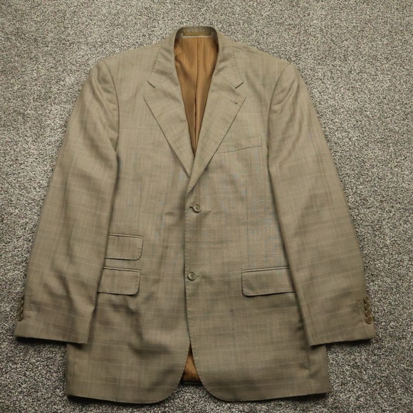 Luzzato Blazer Mens 44L Beige Plaid Check Italian Design Sport Coat Long Fit - Picture 1 of 16